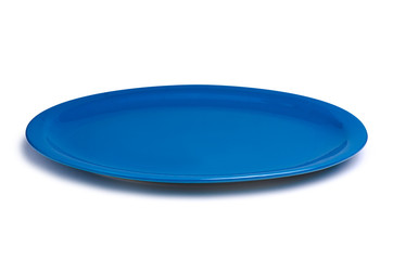 Blue dish plate on a white background isolation