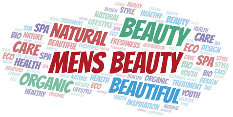 Mens Beauty word cloud collage made with text only.