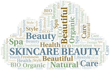 Skincare Beauty word cloud collage made with text only.
