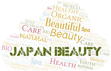 Japan Beauty word cloud collage made with text only.