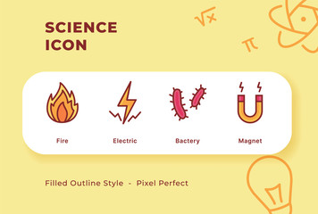 Science icon set with modern flat filled outline style.