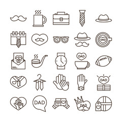 happy fathers day, celebration accessories message decoration party icon set line style icon