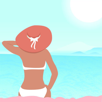Travel time. Illustration of a girl at the beach.