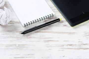 Still life of office workspace with supplies