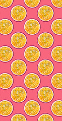 Food pattern of maracuya fruit on yellow background with shallow depth of field flying