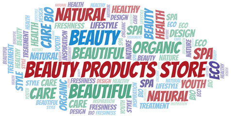 Beauty Products Store word cloud collage made with text only.