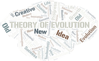 Theory Of Evolution word cloud collage made with text only.