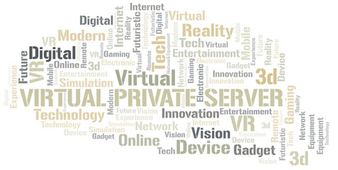 Virtual Private Server word cloud collage made with text only.