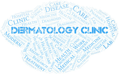 Dermatology Clinic word cloud collage made with text only.