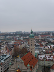 Fototapeta na wymiar aerial view of munich germany streets winter church cathedral