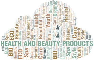 Obraz premium Health And Beauty Products word cloud collage made with text only.