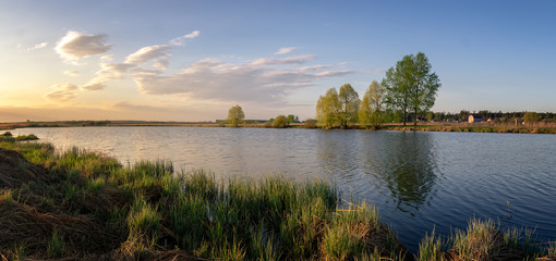 may landscape on the river Bank with trees, Russia, Ural, spring may