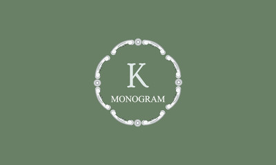 Vector design element. Luxury logo concept with letter K. Template for creating badges, symbols, emblems, monograms, frames.