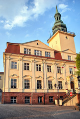 historic town hall with a tower in the city of Grudziadz.