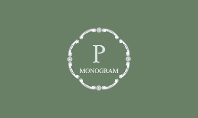 Vector design element. Luxury logo concept with letter P. Template for creating badges, symbols, emblems, monograms, frames.