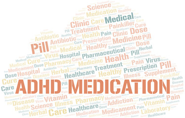 Adhd Medication word cloud collage made with text only.