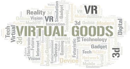 Virtual Goods word cloud collage made with text only.