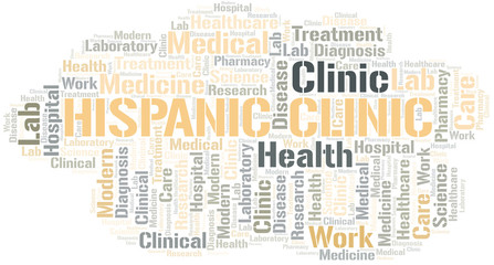 Hispanic Clinic word cloud collage made with text only.