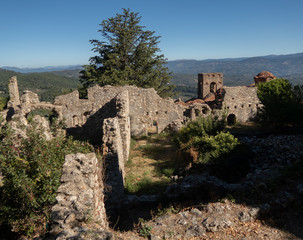 Ruins of a house in the ancient city of Mystras. Peloponnese, Greece