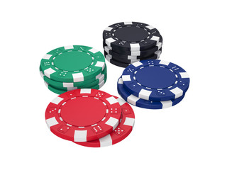 Stack of poker chips in different colors, 3D render