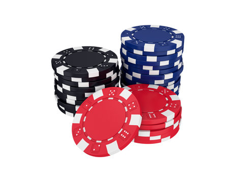 Stack of poker chips in different colors, 3D render