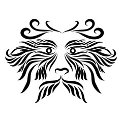 abstract shaggy muzzle of a tribal wild predatory animal of black colors on a white background with elegant tattoo lines