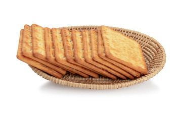 Cracker bread in basket isolated on a white background This has clipping path.