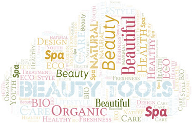 Obraz premium Beauty Tools word cloud collage made with text only.