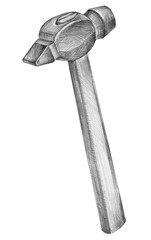 Pencil illustration of a hammer on a white background