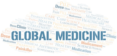 Obraz premium Global Medicine word cloud collage made with text only.
