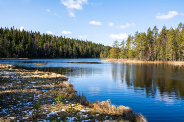 View of the Kolmoislammit ponds, Nuuksio National Park, Vihti, Finland