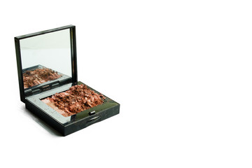 pressed foundation powder in palette box package on isolated white background with copy space