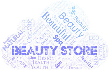 Beauty Store word cloud collage made with text only.