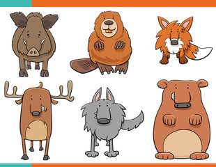 set of cartoon wild animals funny characters
