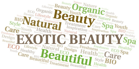 Exotic Beauty word cloud collage made with text only.