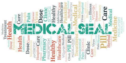 Medical Seal word cloud collage made with text only.