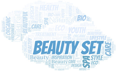 Beauty Set word cloud collage made with text only.