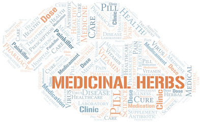 Medicinal Herbs word cloud collage made with text only.