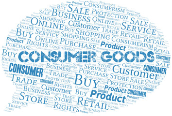 Consumer Goods word cloud collage made with text only.