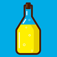 Bottle of Lemonade Juice on in a bright cartoon style. Fast food vector in nice colors isolated on a blue background.