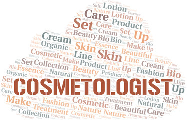 Cosmetologist word cloud collage made with text only.