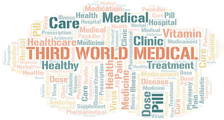 Third World Medical word cloud collage made with text only.