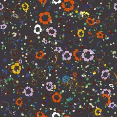 Cute pattern in a small flower. Little leave flowers. Colorful bright summer silhouette line drawing . Abstract seamless with leaves, poppies. Background composition template vector for modern style.