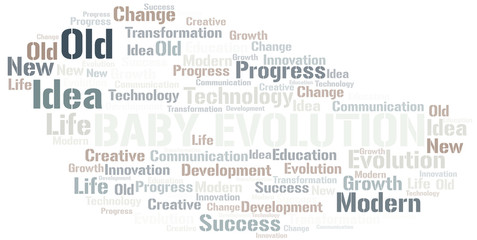 Baby Evolution word cloud collage made with text only.
