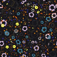 Cute pattern in a small flower. Little leave flowers. Colorful bright summer silhouette line drawing . Abstract seamless with leaves, poppies. Background composition template vector for modern style.