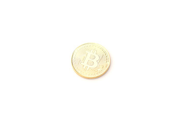 Golden Bitcoin coin on white background. Cryptocurrency.