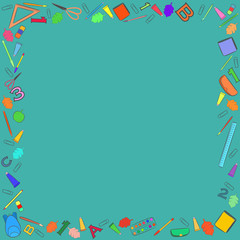 Frame Made of Colorful School Stuff Drawn Digitally