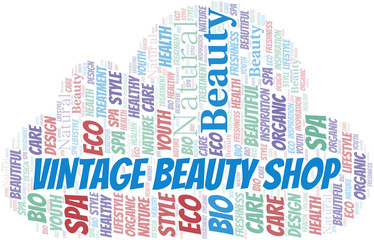 Obraz premium Vintage Beauty Shop word cloud collage made with text only.