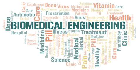 Biomedical Engineering word cloud collage made with text only.