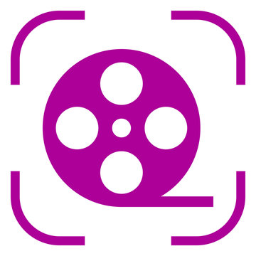 Video, film icon in purple focus. White background